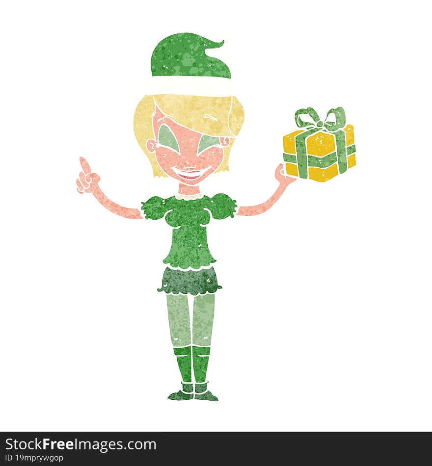 cartoon woman with christmas present