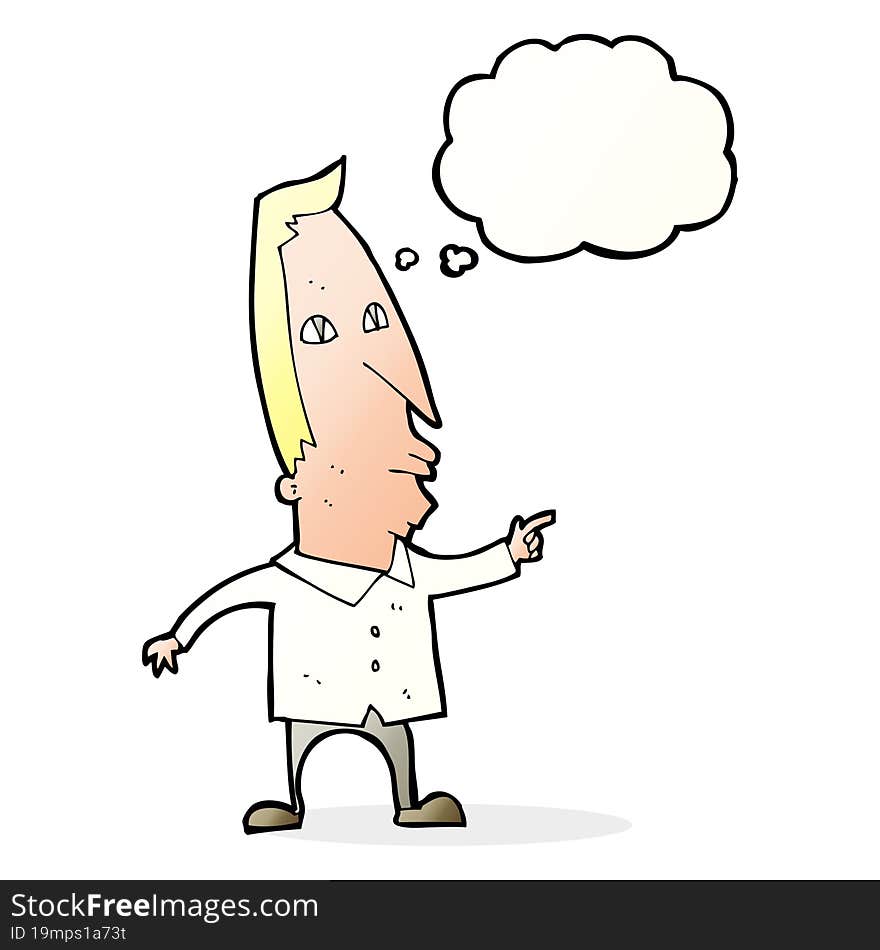 cartoon pointing man with thought bubble