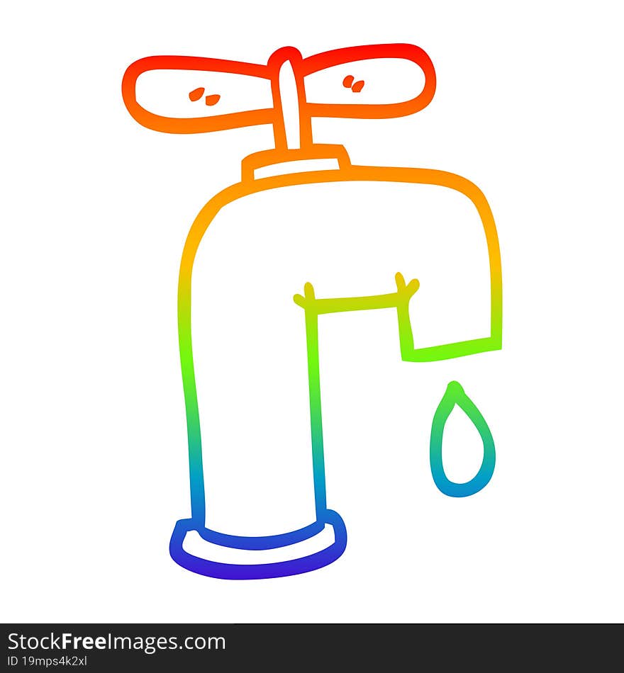 rainbow gradient line drawing of a cartoon dripping faucet