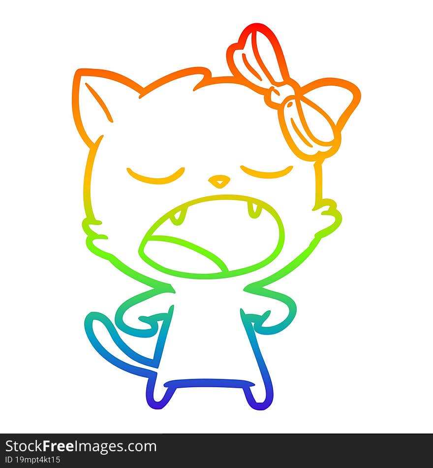 rainbow gradient line drawing cartoon yawning cat