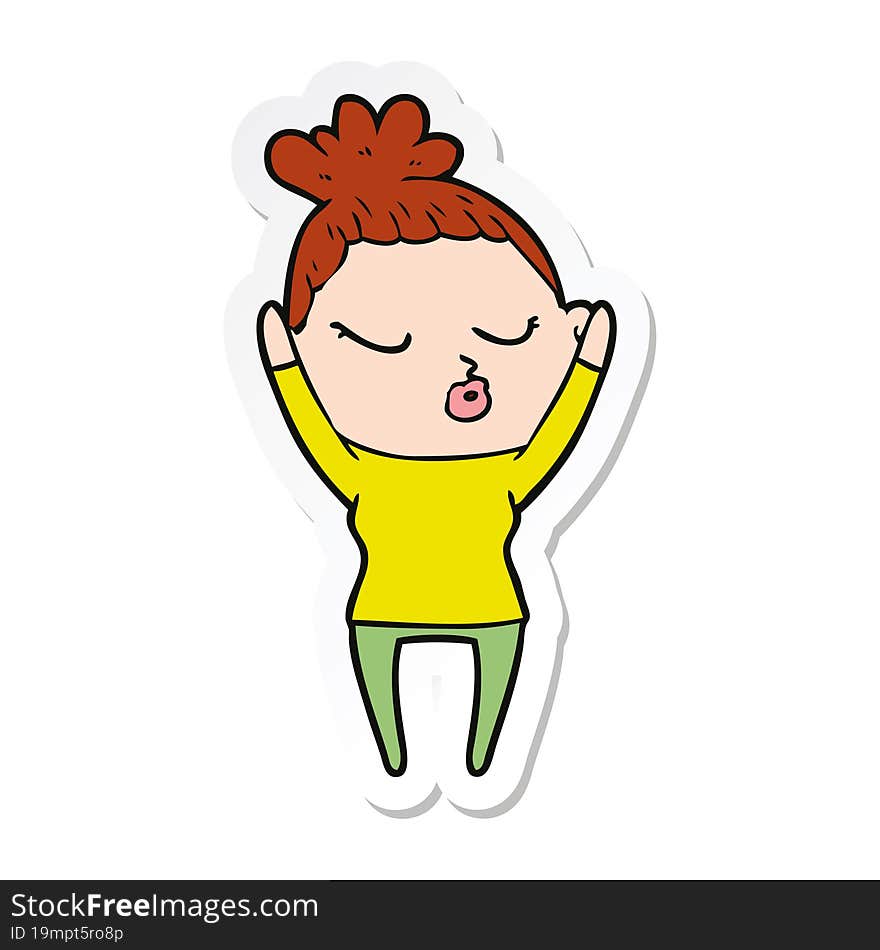 Sticker Of A Cartoon Calm Woman