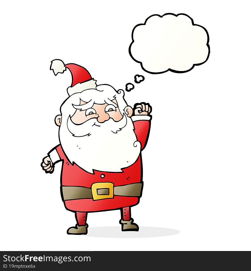 cartoon santa claus with thought bubble