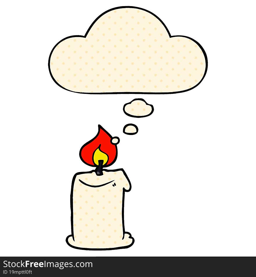 cartoon candle and thought bubble in comic book style