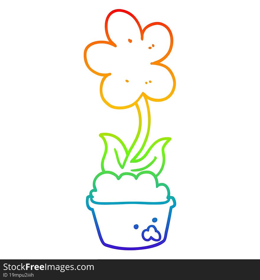 rainbow gradient line drawing of a cute cartoon flower