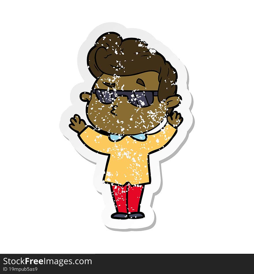 distressed sticker of a cartoon cool guy