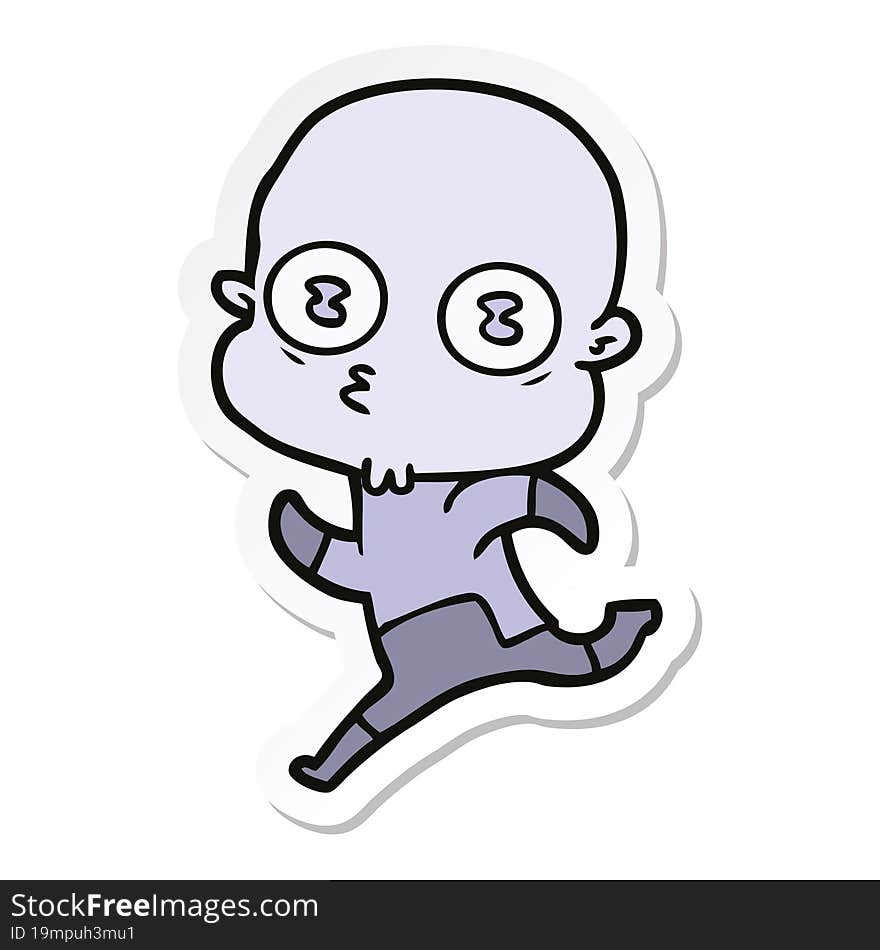 Sticker Of A Cartoon Weird Bald Spaceman