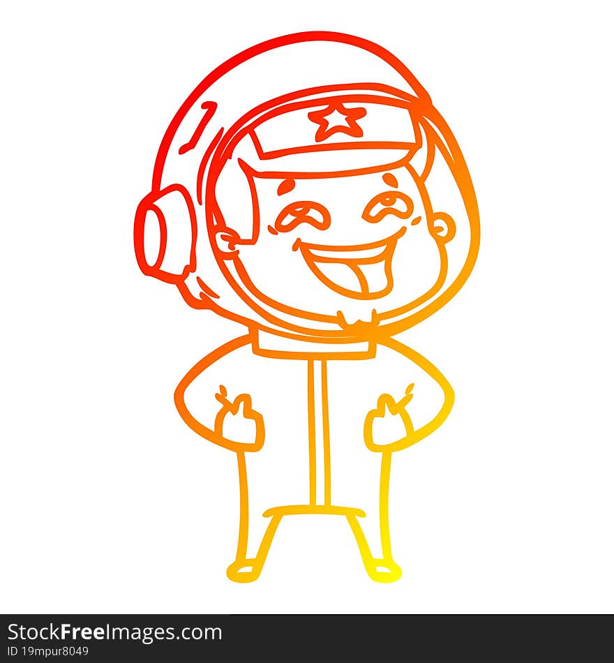 warm gradient line drawing of a cartoon laughing astronaut