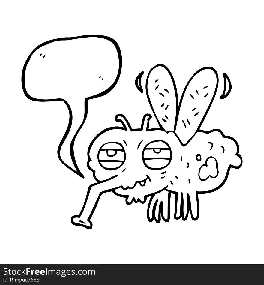 freehand drawn speech bubble cartoon fly