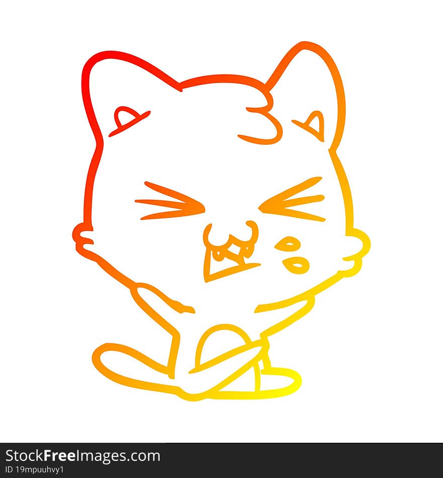 Warm Gradient Line Drawing Cartoon Cat Hissing