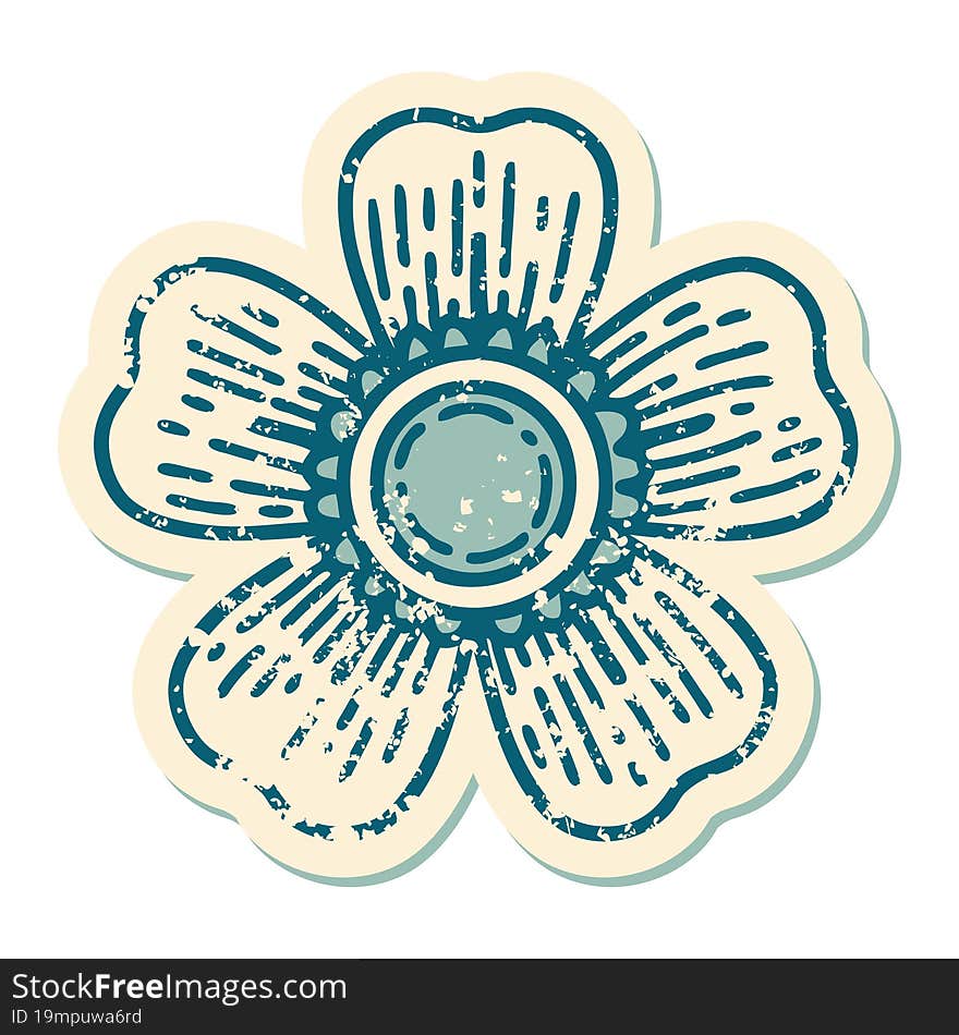 distressed sticker tattoo style icon of a flower