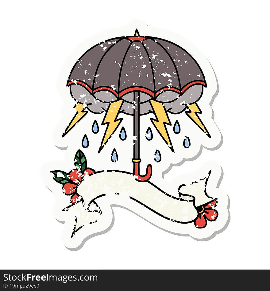 Grunge Sticker With Banner Of An Umbrella