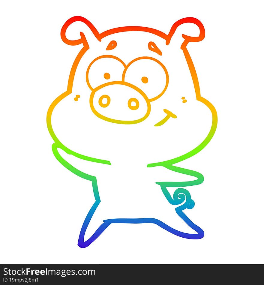 rainbow gradient line drawing happy cartoon pig