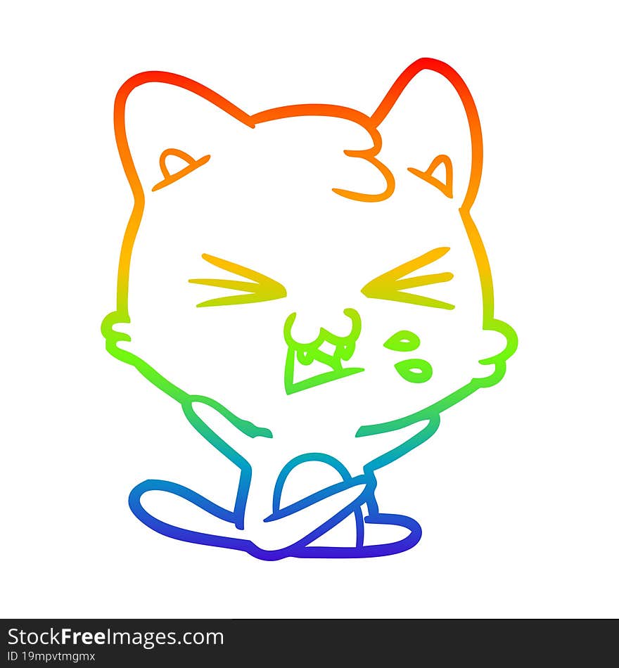 rainbow gradient line drawing cartoon cat hissing