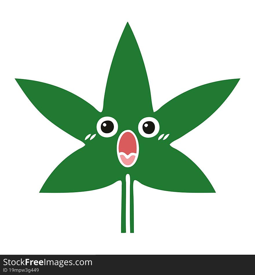 flat color retro cartoon marijuana leaf