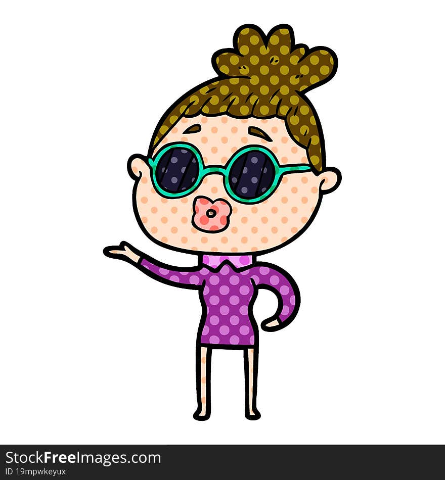 cartoon woman wearing sunglasses. cartoon woman wearing sunglasses