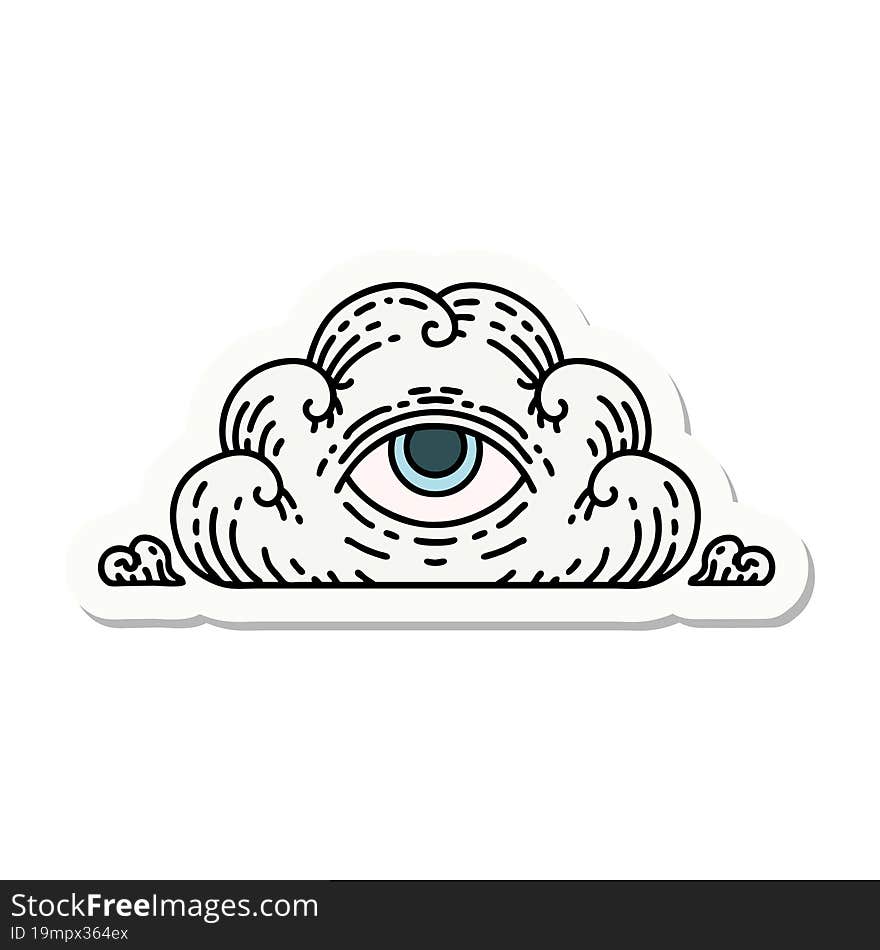 tattoo style sticker of an all seeing eye cloud