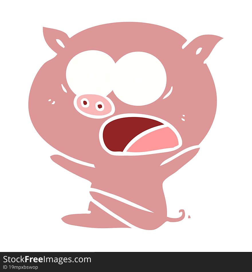 Shocked Flat Color Style Cartoon Pig Sitting Down