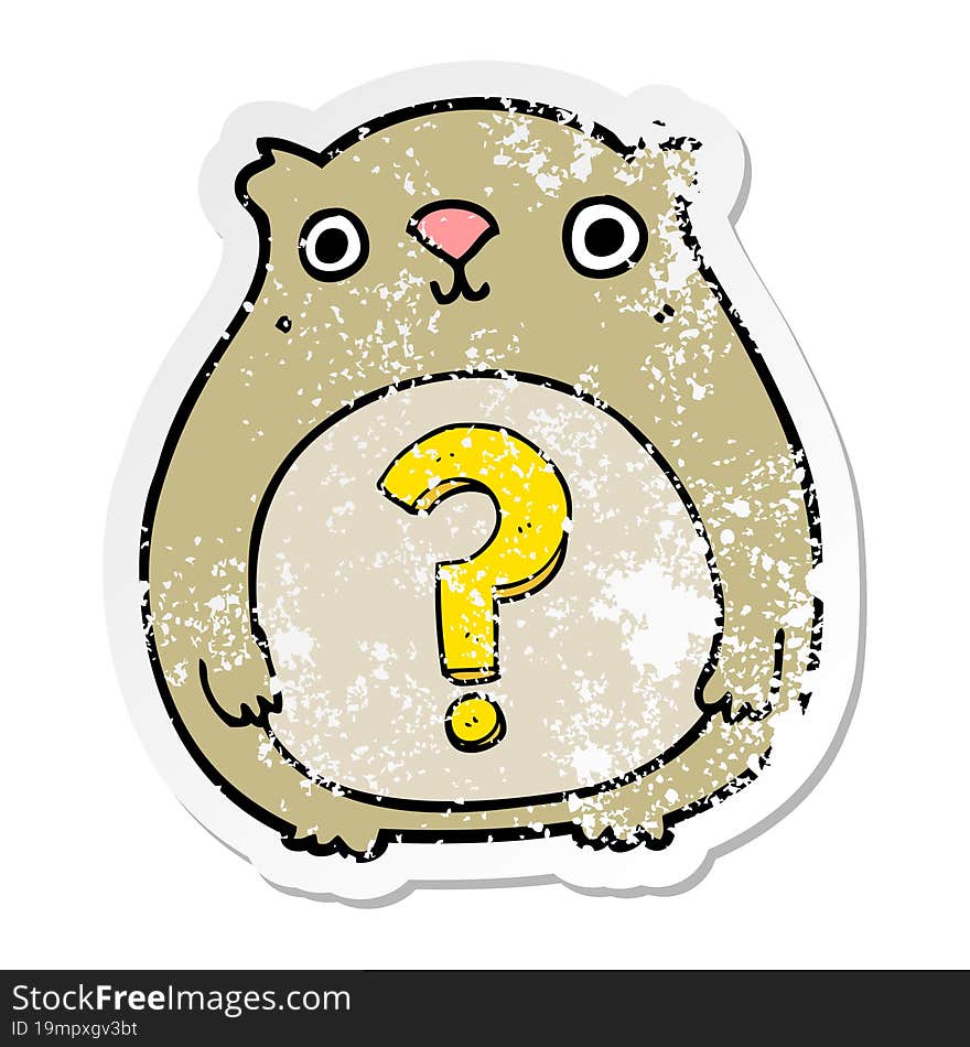 distressed sticker of a cartoon curious bear