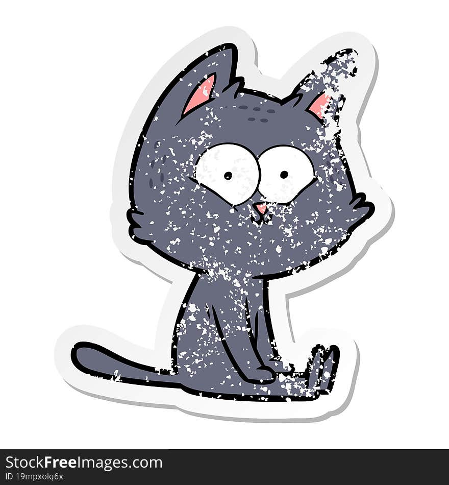 distressed sticker of a cartoon cat sitting