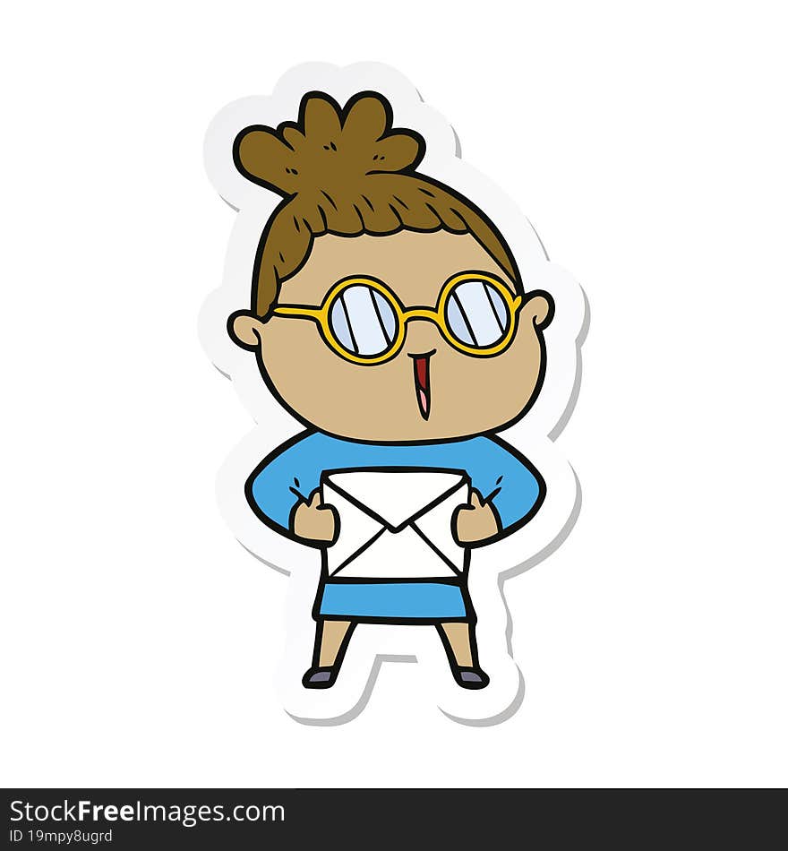 sticker of a cartoon woman wearing spectacles