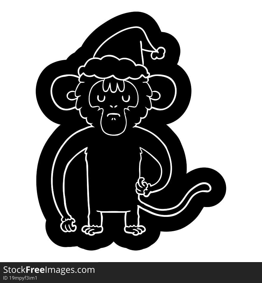 cartoon icon of a monkey scratching wearing santa hat