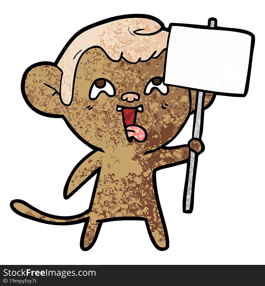 crazy cartoon monkey with sign. crazy cartoon monkey with sign