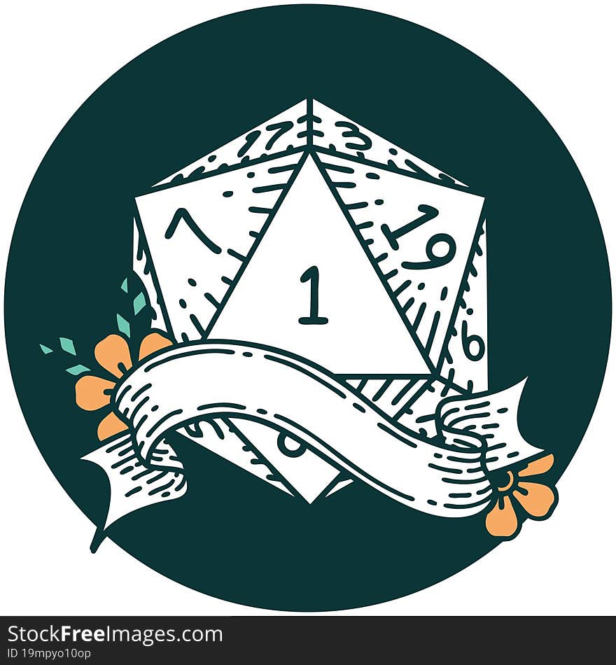 natural one d20 dice roll icon