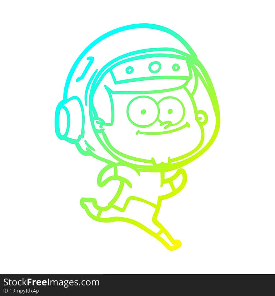 cold gradient line drawing of a happy astronaut cartoon