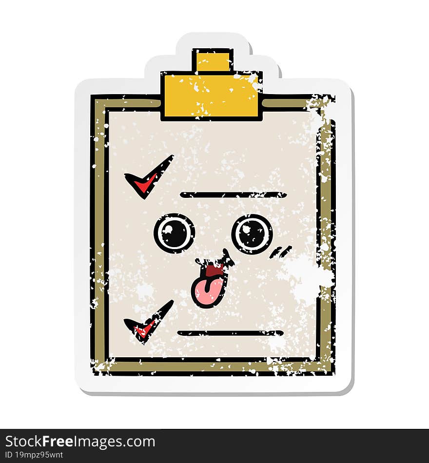 distressed sticker of a cute cartoon check list