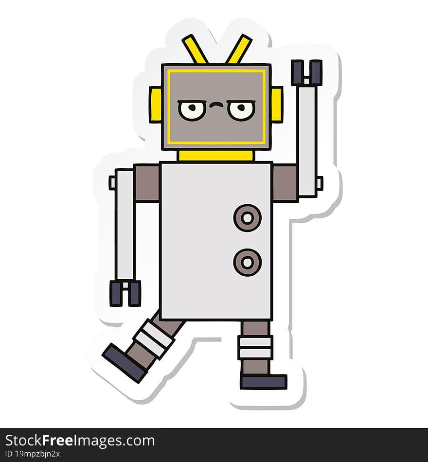 Sticker Of A Cute Cartoon Annoyed Robot