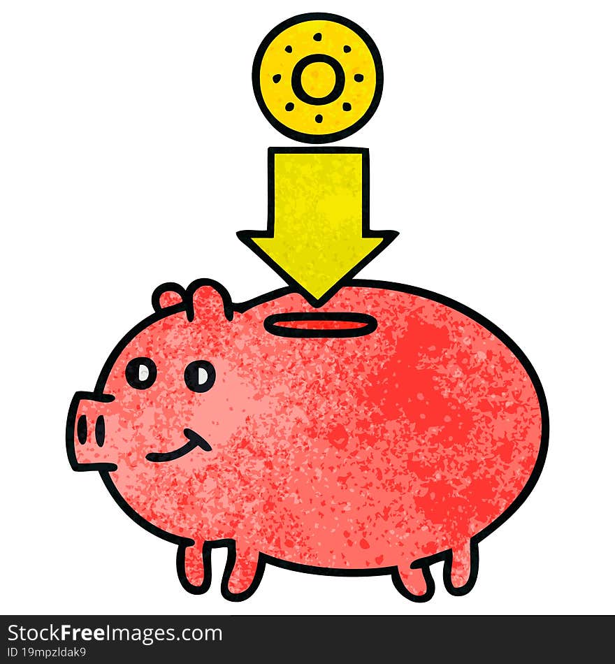 retro grunge texture cartoon of a piggy bank