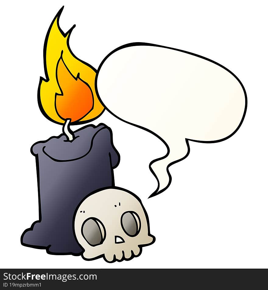 cartoon skull and candle and speech bubble in smooth gradient style