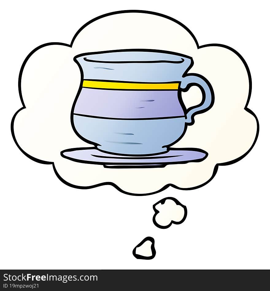 cartoon old tea cup and thought bubble in smooth gradient style