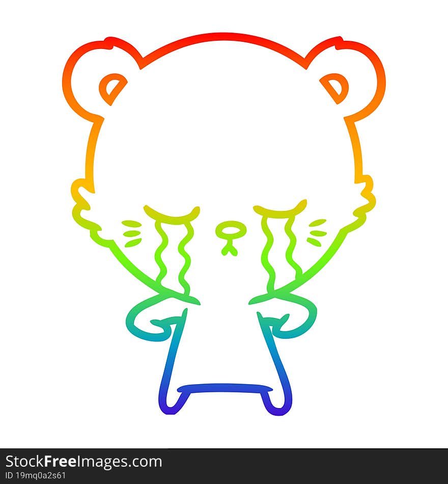 Rainbow Gradient Line Drawing Crying Cartoon Polarbear