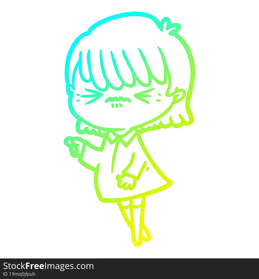 cold gradient line drawing annoyed cartoon girl making accusation