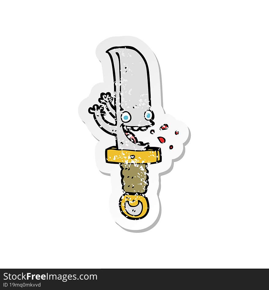 retro distressed sticker of a crazy knife cartoon character