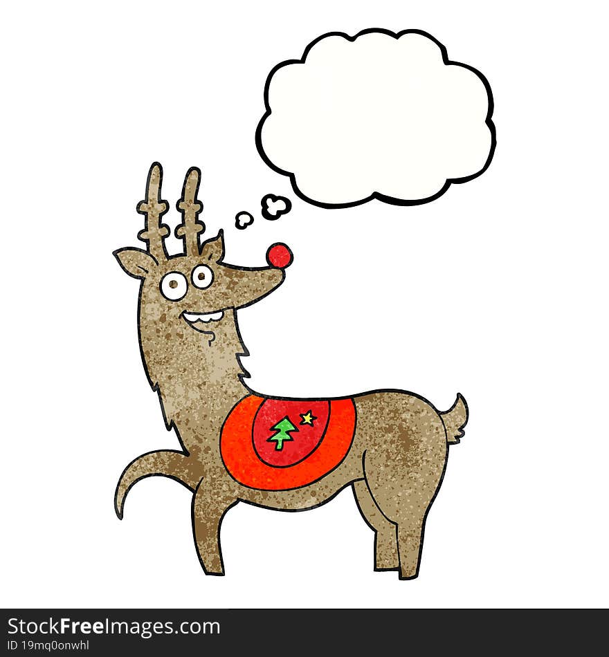 freehand drawn thought bubble textured cartoon christmas reindeer