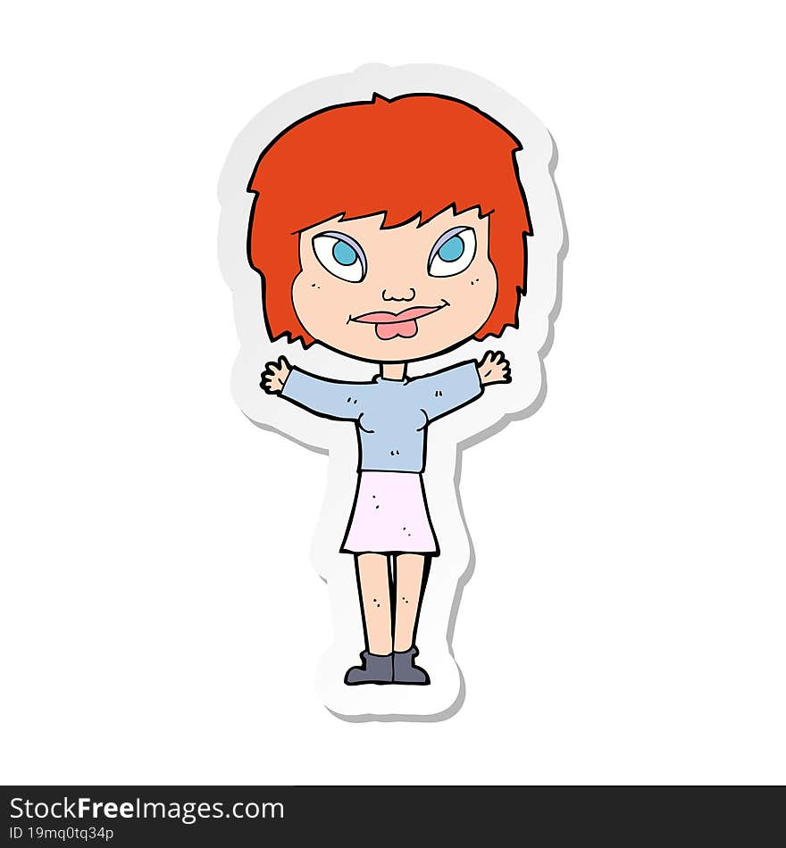 Sticker Of A Cartoon Woman Waving Arms