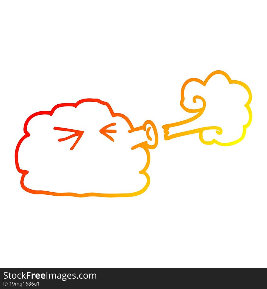 warm gradient line drawing cartoon cloud blowing a gale