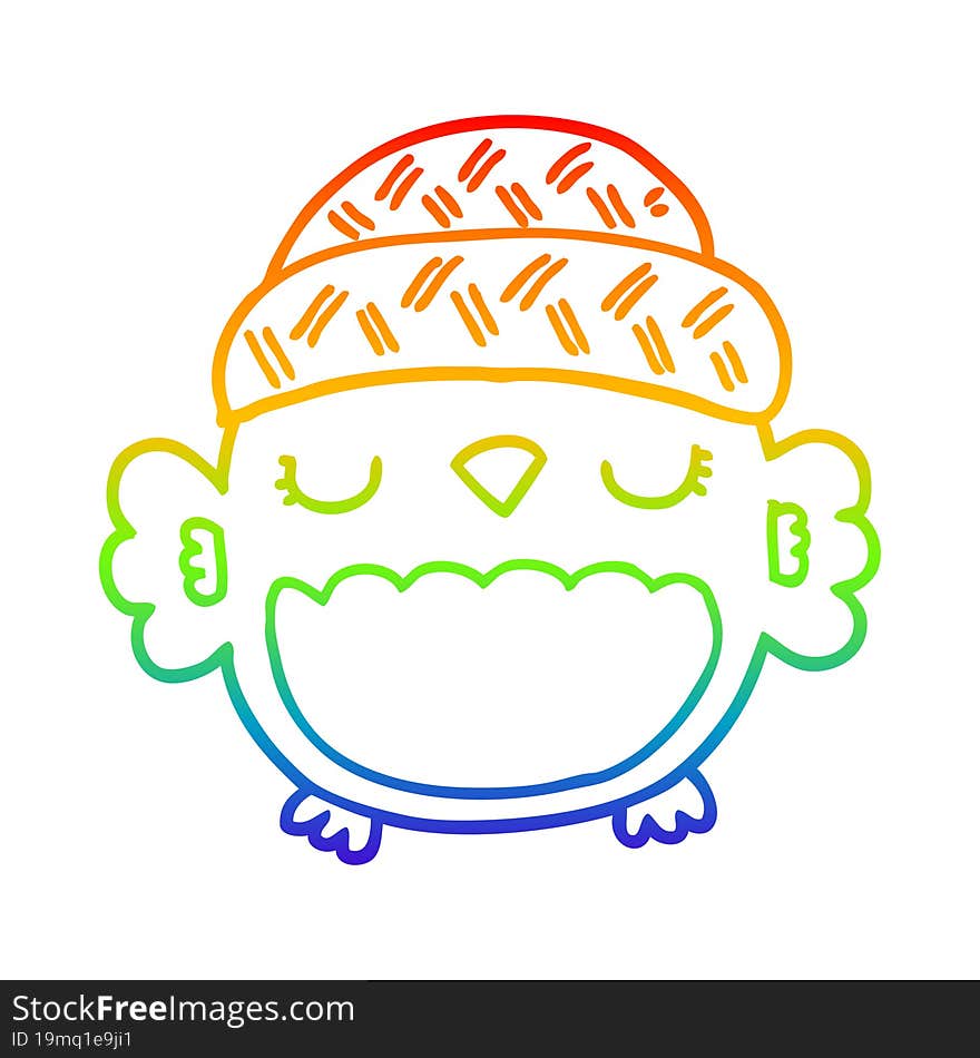 rainbow gradient line drawing cute cartoon owl in hat