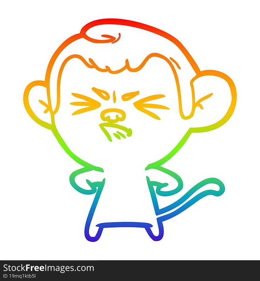 Rainbow Gradient Line Drawing Cartoon Angry Monkey