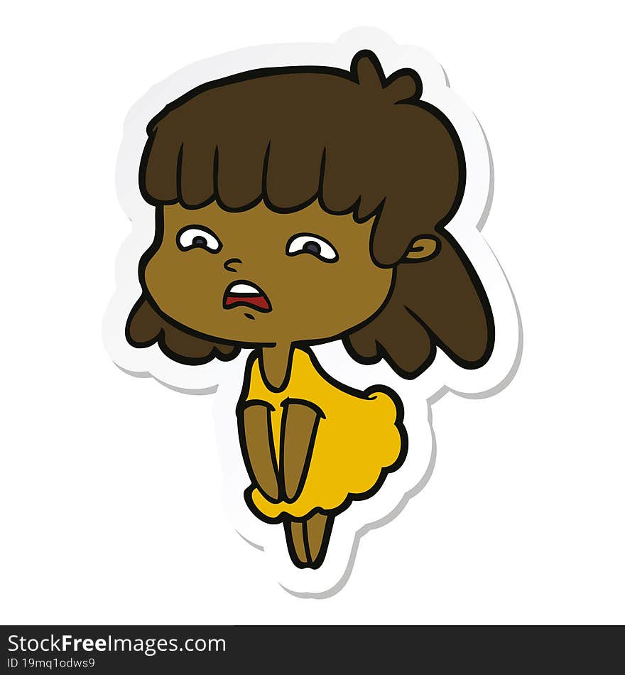 sticker of a cartoon worried woman