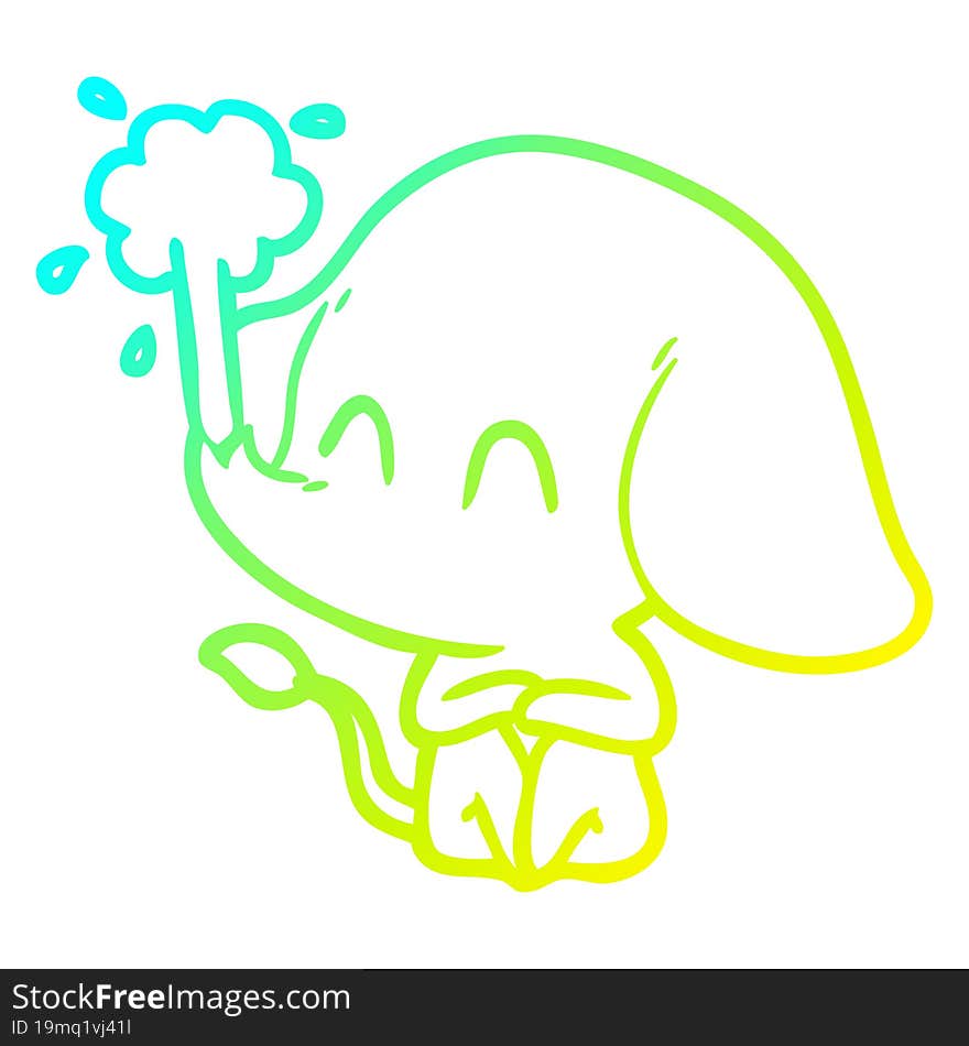 cold gradient line drawing cute cartoon elephant spouting water