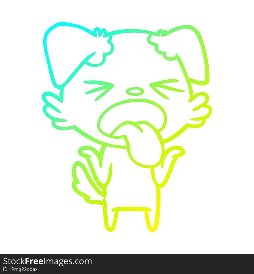 Cold Gradient Line Drawing Cartoon Disgusted Dog Shrugging Shoulders