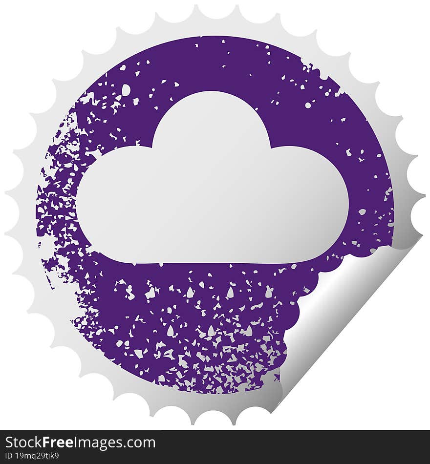 distressed circular peeling sticker symbol rain cloud