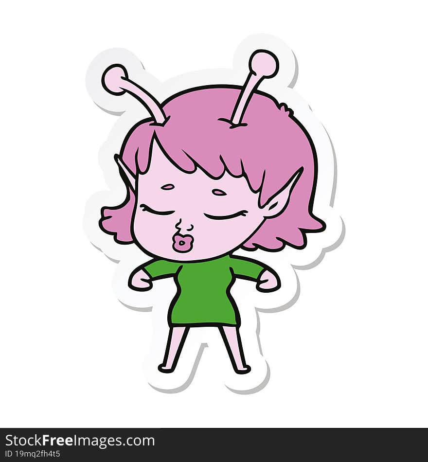 Sticker Of A Cute Alien Girl Cartoon