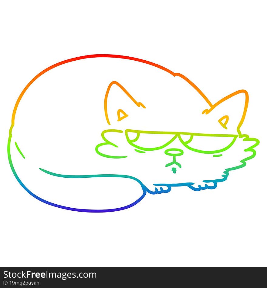 rainbow gradient line drawing cartoon suspicious cat