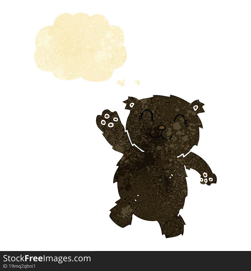 Cartoon Waving Black Bear With Thought Bubble