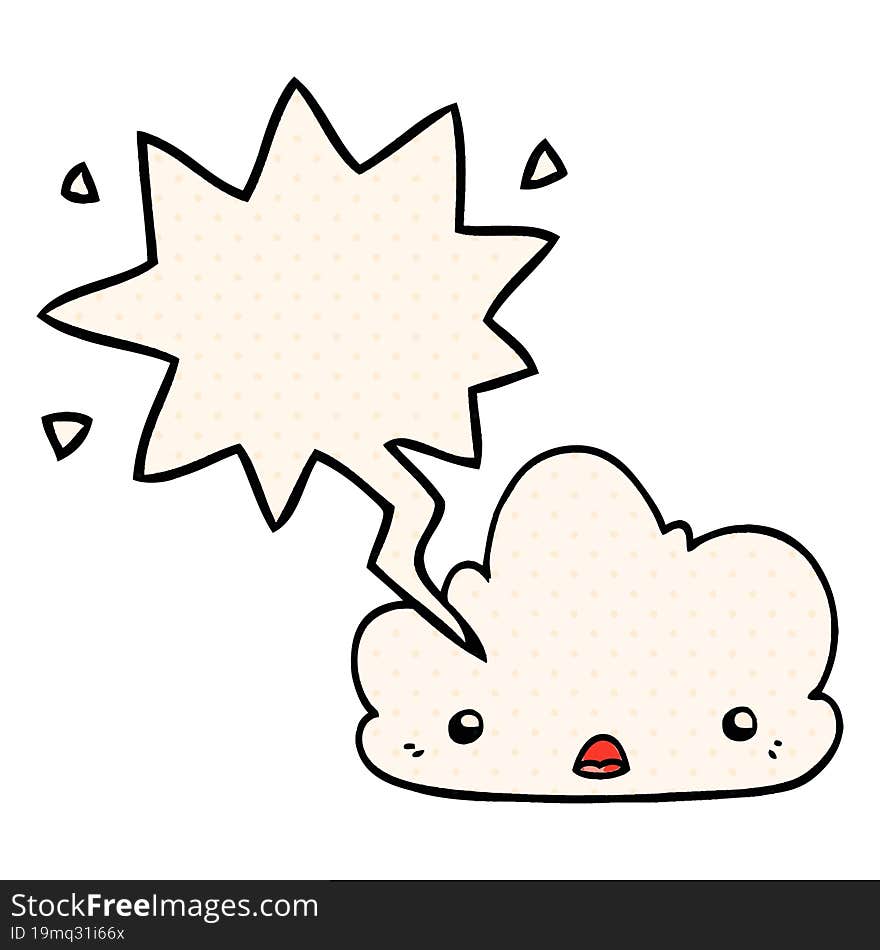 cute cartoon cloud and speech bubble in comic book style