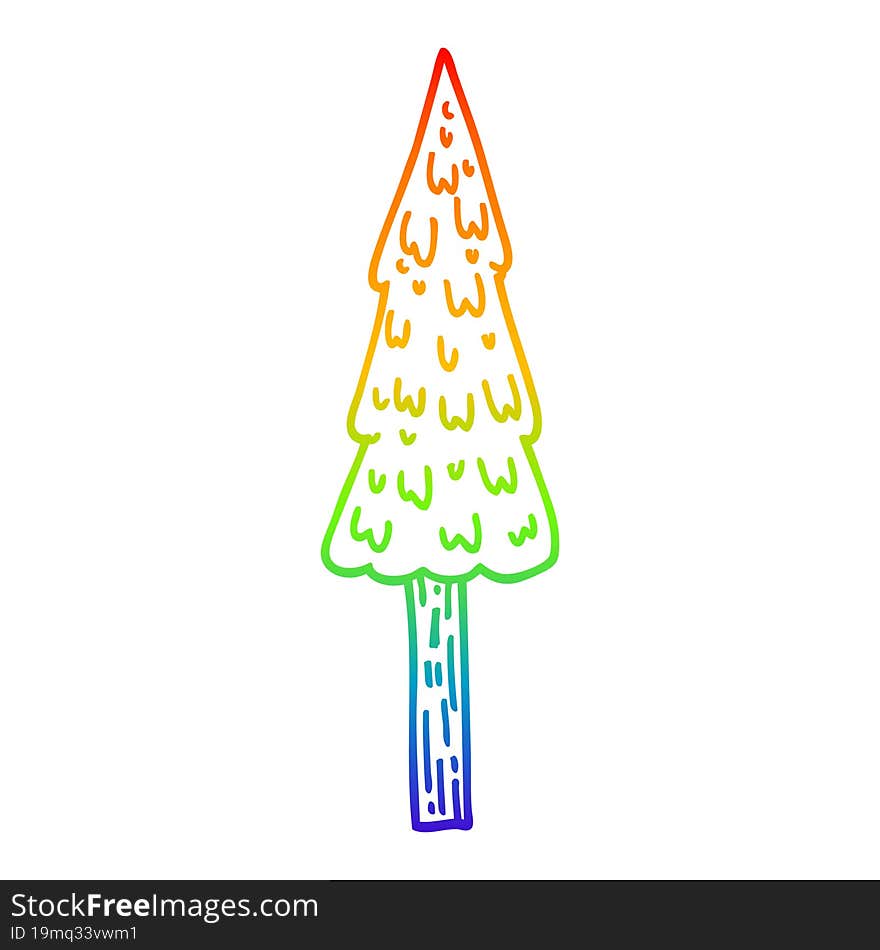 rainbow gradient line drawing cartoon pine trees